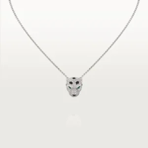 White Golden Gaze of Strength – Modern Necklace with Panther Head and Piercing Gem Eyessdd 1
