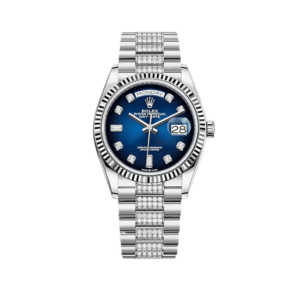 rolex day date 36 white gold blue ombre diamond dial 128239 rolex 40267373576436