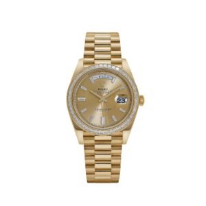 rolex day date 40 228398tbr yellow gold champagne diamond baguette dial diamond baguette bezel 2020 rolex 1216800344