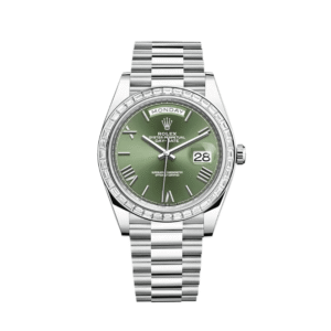 rolex day date 40 platinum olive green dial diamond bezel 228396tbr rolex 40268562661620