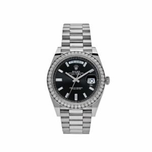 rolex day date 40 white gold black diamond dial bezel 228349rbr new draft rolex 40269224509684
