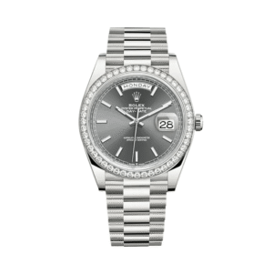 rolex day date 40 white gold diamond bezel slate dial 228349rbr rolex 40269278281972
