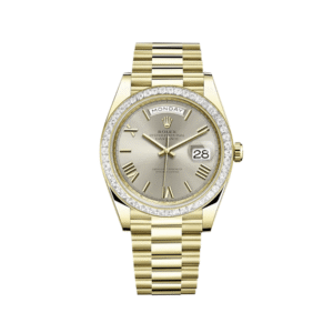 rolex day date 40 yellow gold diamond bezel silver dial 228398tbr rolex 40268030673140
