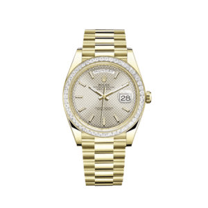 rolex day date 40 yellow gold diamond bezel silver dial 228398tbr rolex 40268030836980