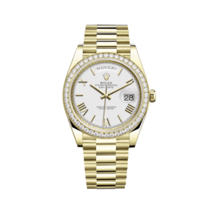 rolex day date 40 yellow gold diamond bezel white dial 228348rbr rolex 40268030935284