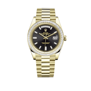 rolex day date 40 yellow gold diamond paved bezel black diamond dial 228398tbr rolex 40268031197428