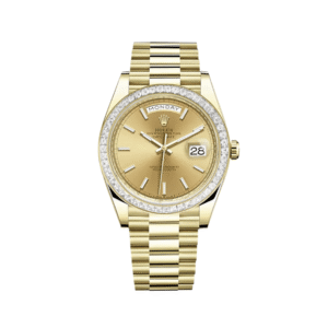 rolex day date 40 yellow gold diamond paved bezel champagne dial 228398tbr rolex 40268038275316