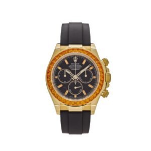 rolex daytona yellow gold orange sapphire bezel black diamond dial 116588saco rolex 40268937134324